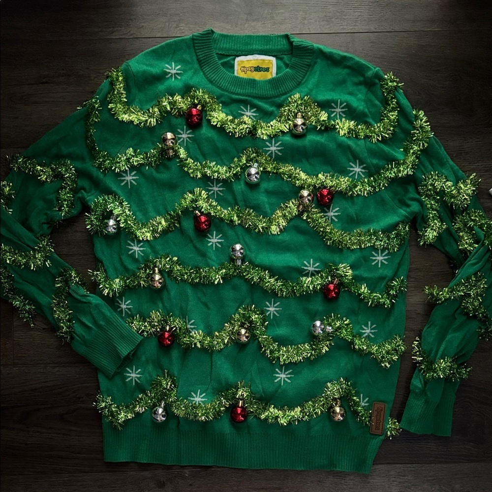 Tipsy Elves Green Festive Sweater with Ornaments